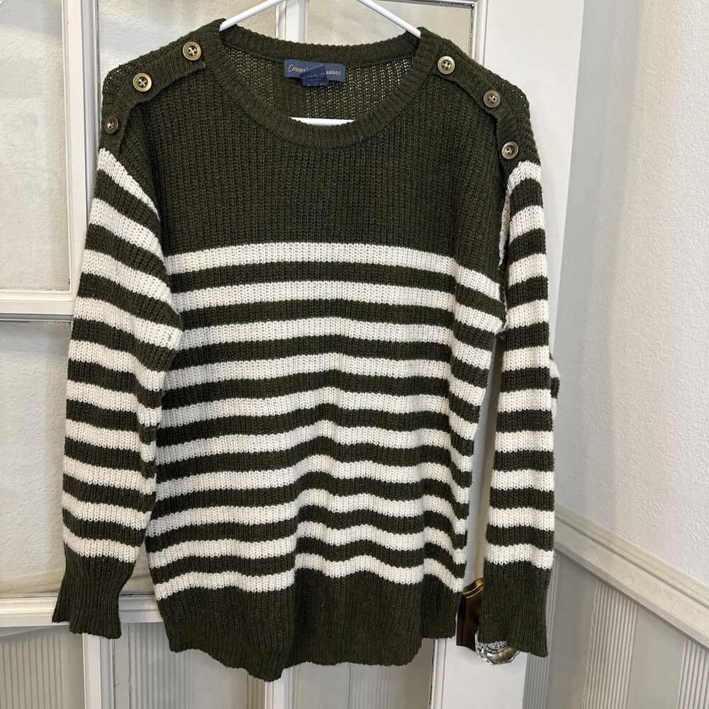 Olive Green Striped Sweater Womens S
